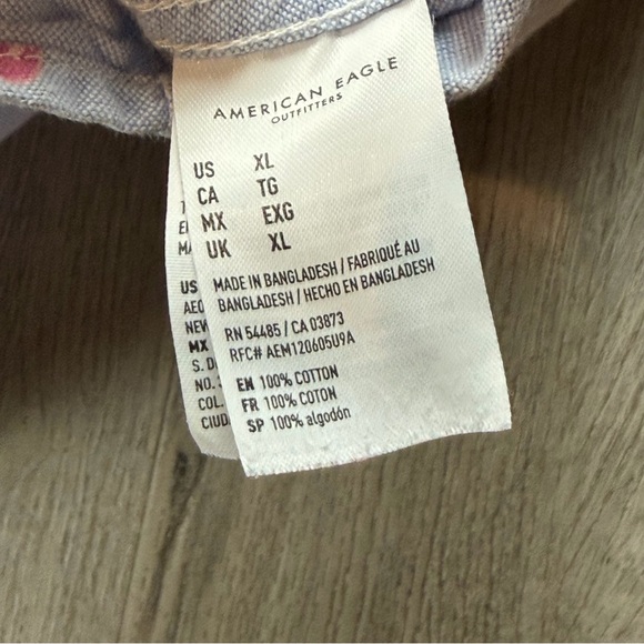 American Eagle Outfitters Shirt Mens XL Blue Flamingo Palm Tree Print Button Up - Picture 4 of 9